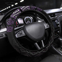 Maori Taniko Patterns Steering Wheel Cover Purple Niho Taniwha Mix Paatiki Motifs