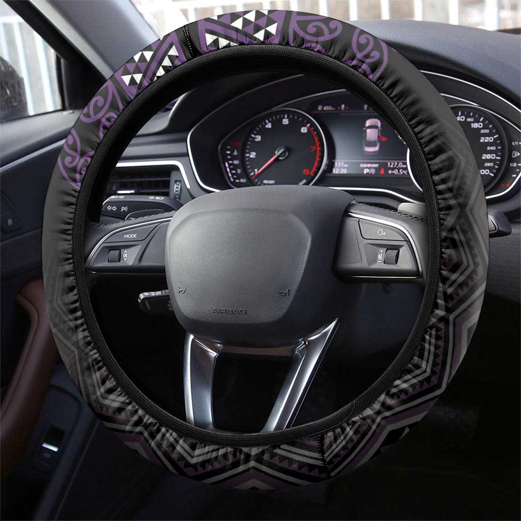 Maori Taniko Patterns Steering Wheel Cover Purple Niho Taniwha Mix Paatiki Motifs