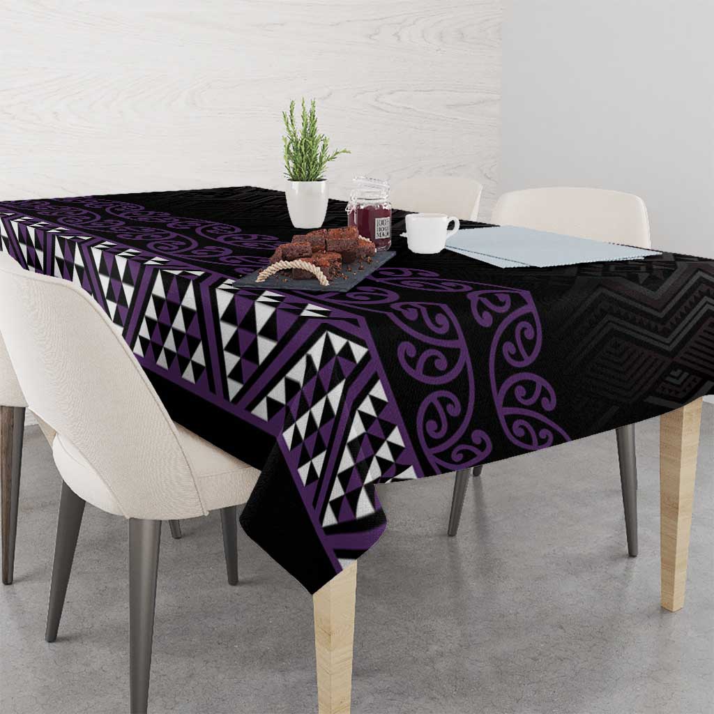 Maori Taniko Patterns Tablecloth Purple Niho Taniwha Mix Paatiki Motifs