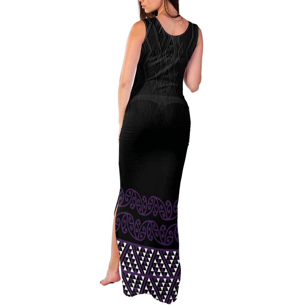 Maori Taniko Patterns Tank Maxi Dress Purple Niho Taniwha Mix Paatiki Motifs