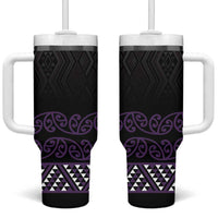 Maori Taniko Patterns Tumbler With Handle Purple Niho Taniwha Mix Paatiki Motifs