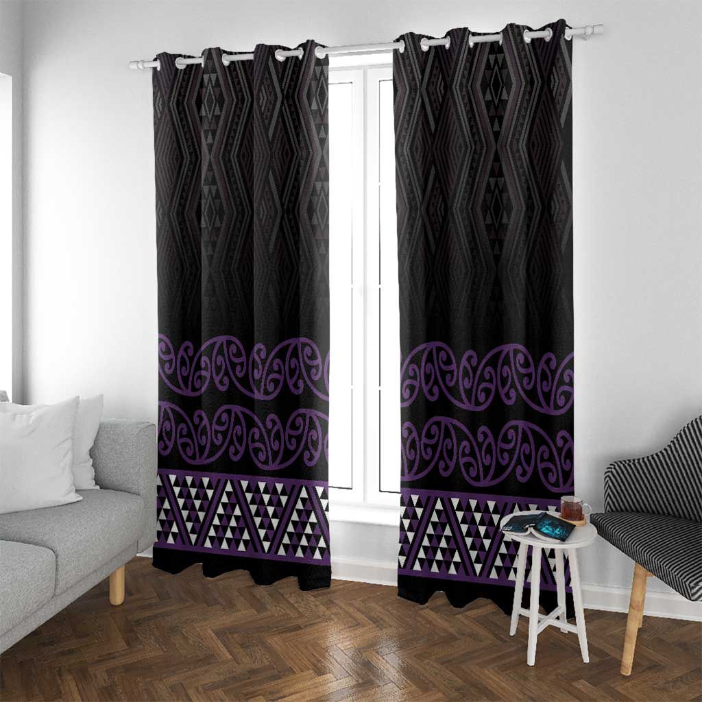 Maori Taniko Patterns Window Curtain Purple Niho Taniwha Mix Paatiki Motifs