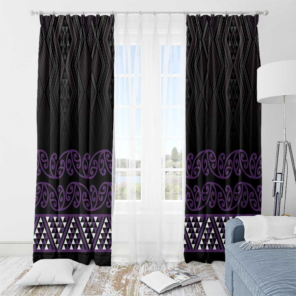 Maori Taniko Patterns Window Curtain Purple Niho Taniwha Mix Paatiki Motifs