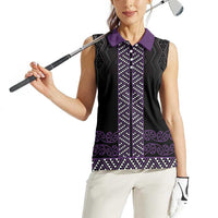 Maori Taniko Patterns Women Sleeveless Polo Shirt Purple Niho Taniwha Mix Paatiki Motifs