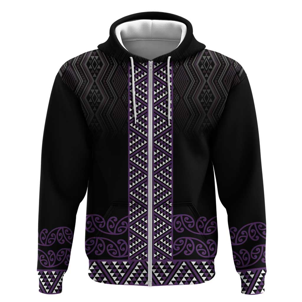 Maori Taniko Patterns Zip Hoodie Purple Niho Taniwha Mix Paatiki Motifs LT7 Zip Hoodie Purple - Polynesian Pride