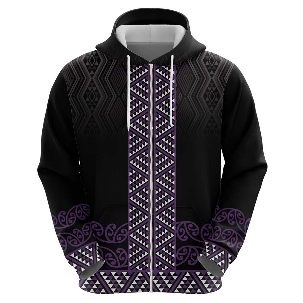 Maori Taniko Patterns Zip Hoodie Purple Niho Taniwha Mix Paatiki Motifs LT7 - Polynesian Pride