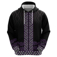 Maori Taniko Patterns Zip Hoodie Purple Niho Taniwha Mix Paatiki Motifs LT7 - Polynesian Pride