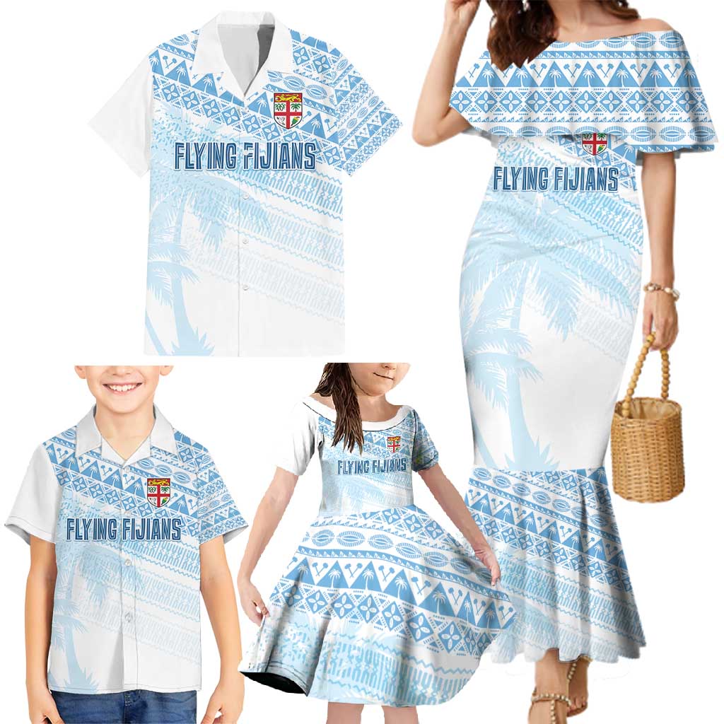 Fiji Rugby Custom Kaiviti Masi Family Matching Mermaid Dress and Hawaiian Shirt Turquoise - Polynesian Pride