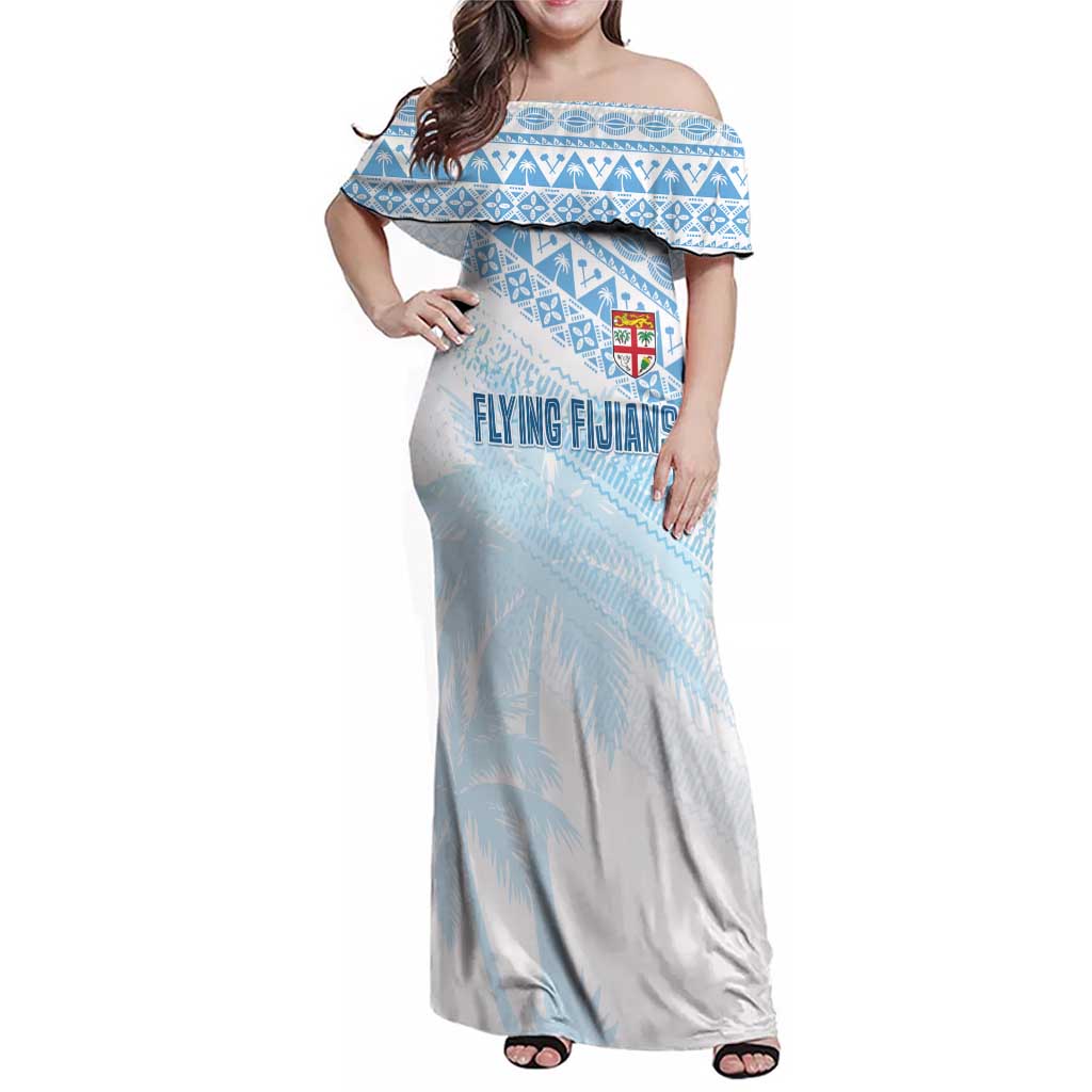 Fiji Rugby Custom Kaiviti Masi Family Matching Off Shoulder Maxi Dress and Hawaiian Shirt Turquoise - Polynesian Pride