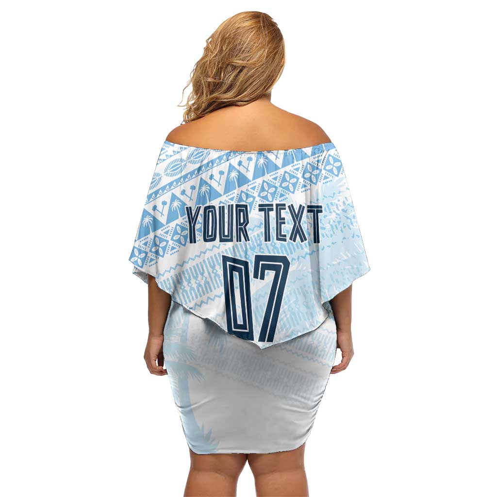Fiji Rugby Custom Kaiviti Masi Family Matching Off Shoulder Short Dress and Hawaiian Shirt Turquoise - Polynesian Pride