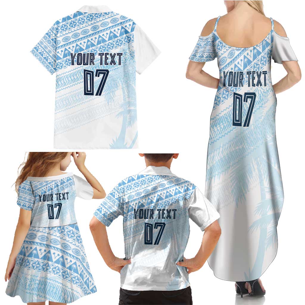 Fiji Rugby Custom Kaiviti Masi Family Matching Summer Maxi Dress and Hawaiian Shirt Turquoise - Polynesian Pride