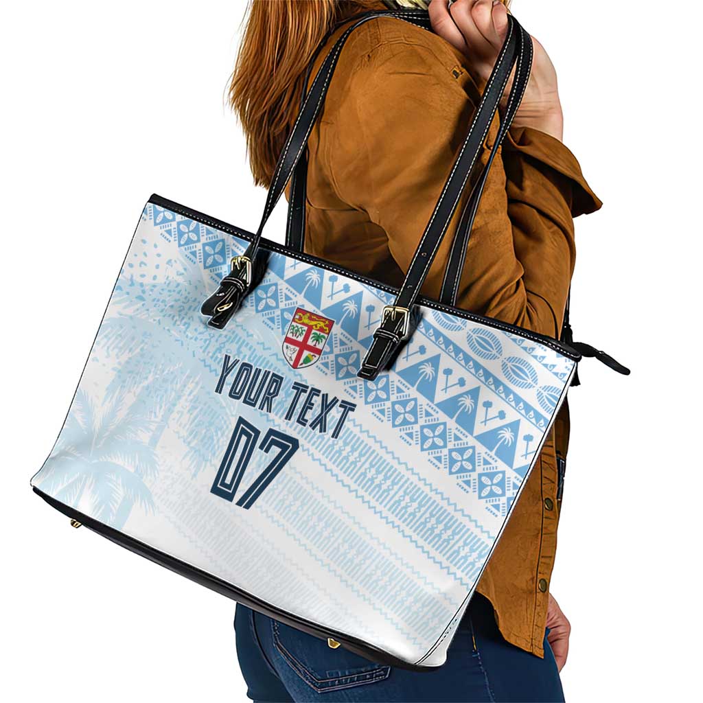Fiji Rugby Custom Kaiviti Masi Leather Tote Bag Turquoise - Polynesian Pride