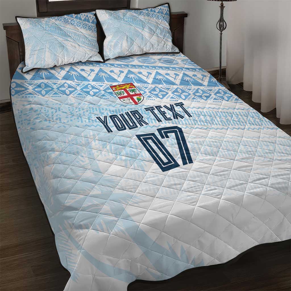 Fiji Rugby Custom Kaiviti Masi Quilt Bed Set Turquoise - Polynesian Pride