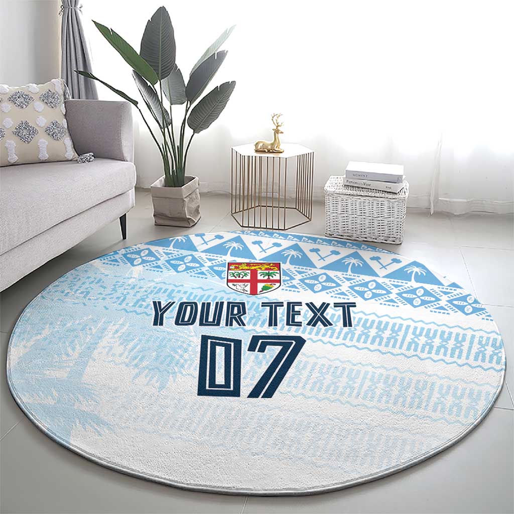 Fiji Rugby Custom Kaiviti Masi Round Carpet Turquoise - Polynesian Pride