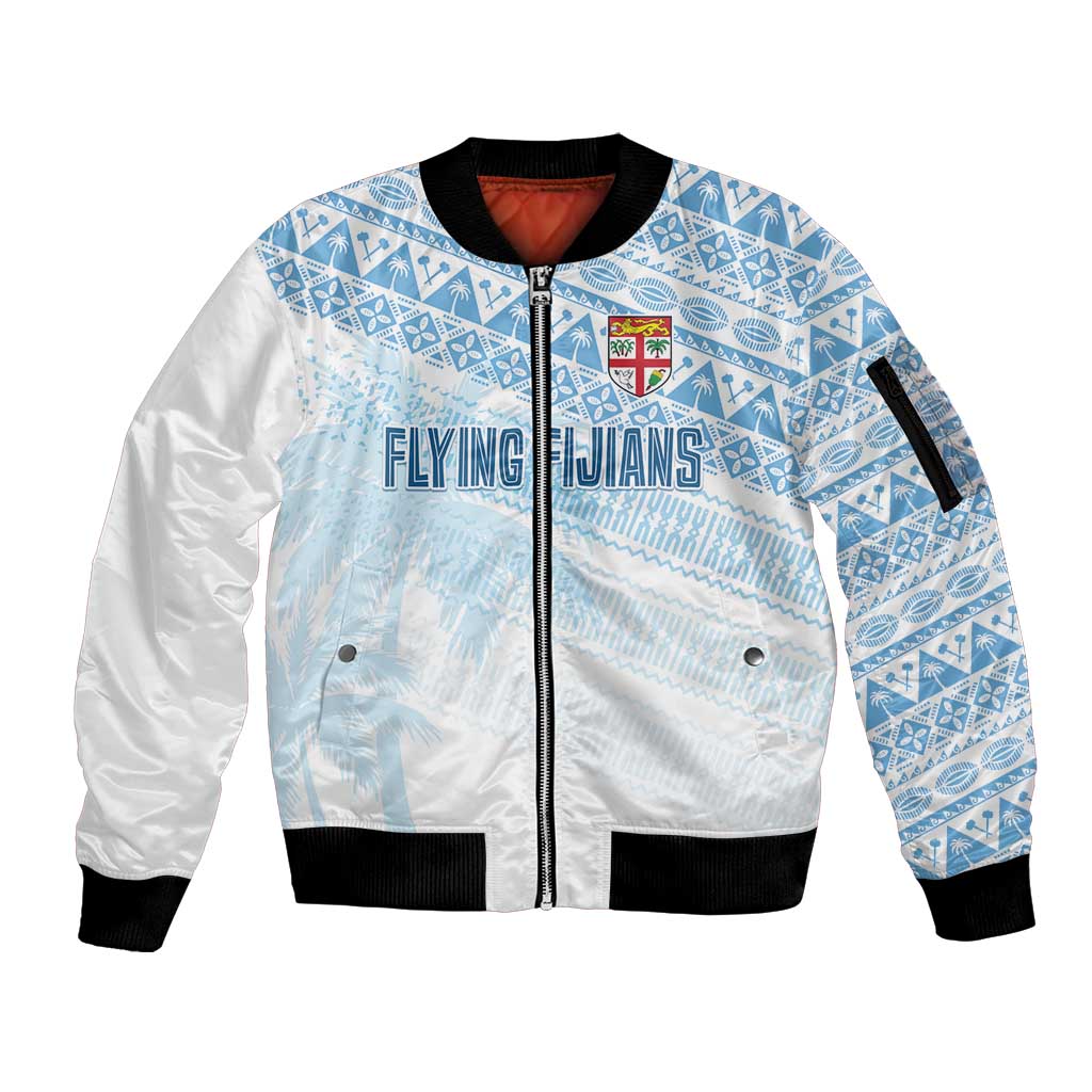 Fiji Rugby Custom Kaiviti Masi Sleeve Zip Bomber Jacket Turquoise - Polynesian Pride