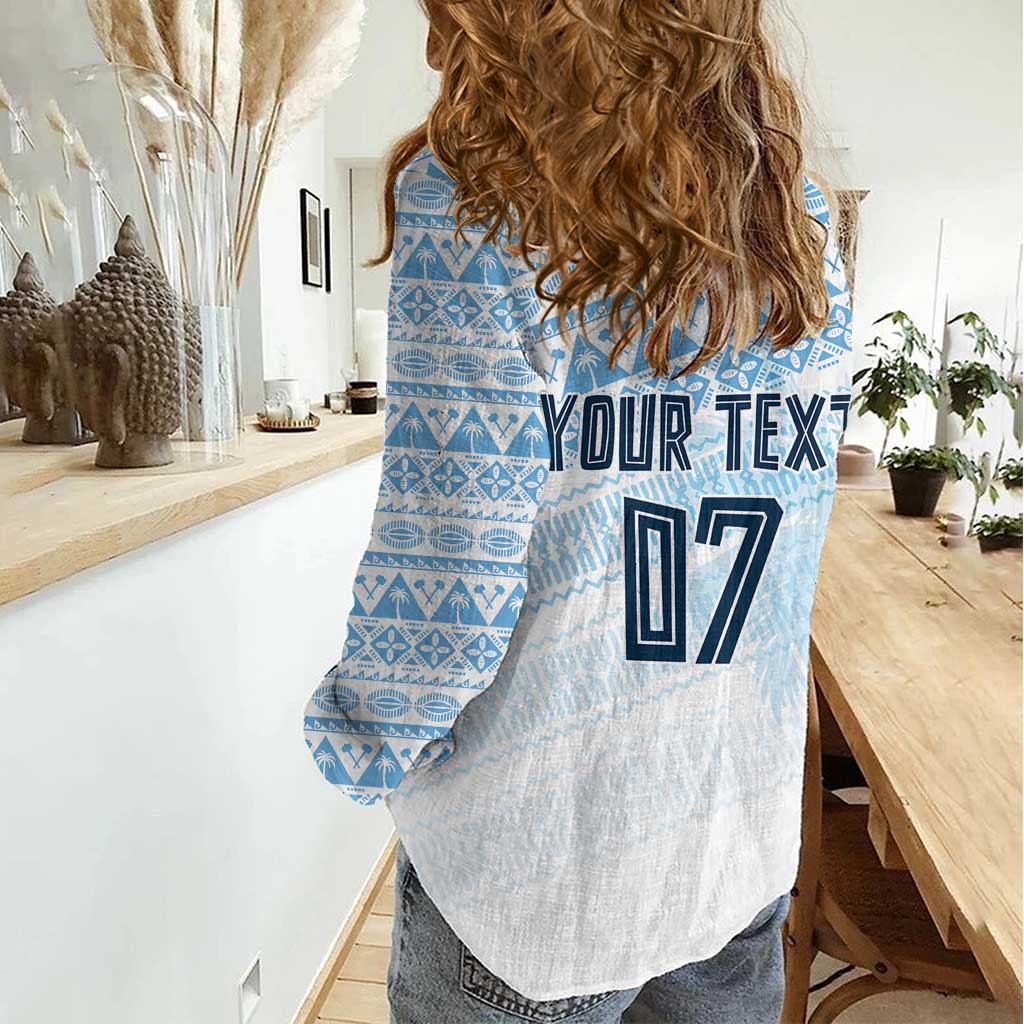 Fiji Rugby Custom Kaiviti Masi Women Casual Shirt Turquoise - Polynesian Pride