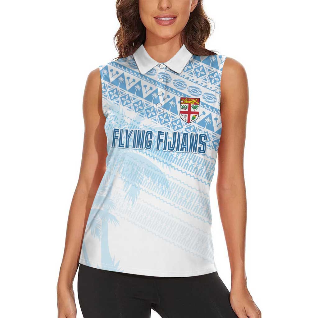 Fiji Rugby Custom Kaiviti Masi Women Sleeveless Polo Shirt Turquoise - Polynesian Pride
