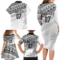 Fiji Rugby Custom Kaiviti Masi Family Matching Long Sleeve Bodycon Dress and Hawaiian Shirt Black - Polynesian Pride