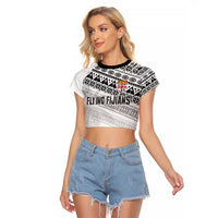 Fiji Rugby Custom Kaiviti Masi Raglan Cropped T Shirt Black - Polynesian Pride