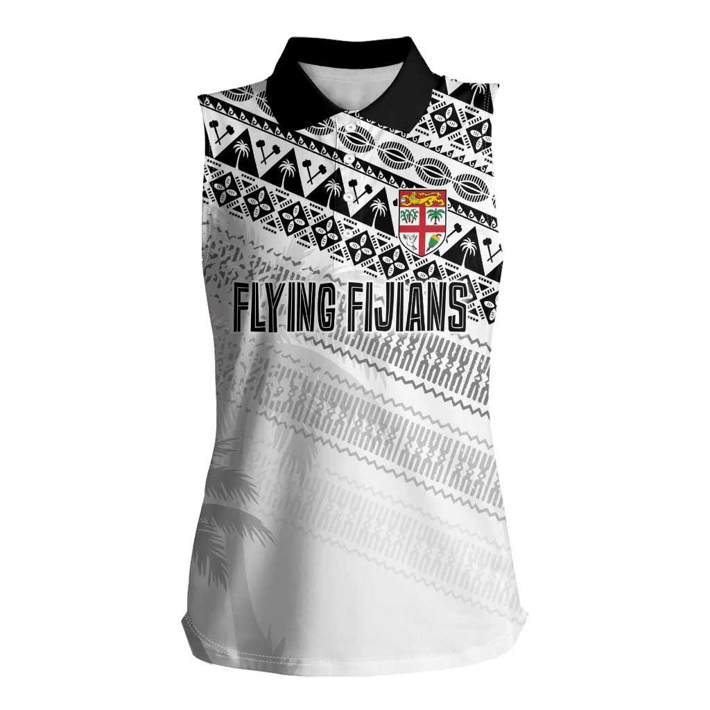 Fiji Rugby Custom Kaiviti Masi Women Sleeveless Polo Shirt Black - Polynesian Pride