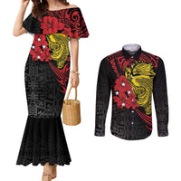 Papua New Guinea 49th Independence Day Couples Matching Mermaid Dress and Long Sleeve Button Shirt Motuan Revareva Bird-of-Paradise
