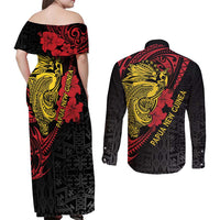 Papua New Guinea 49th Independence Day Couples Matching Off Shoulder Maxi Dress and Long Sleeve Button Shirt Motuan Revareva Bird-of-Paradise