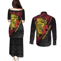 Papua New Guinea 49th Independence Day Couples Matching Puletasi and Long Sleeve Button Shirt Motuan Revareva Bird-of-Paradise