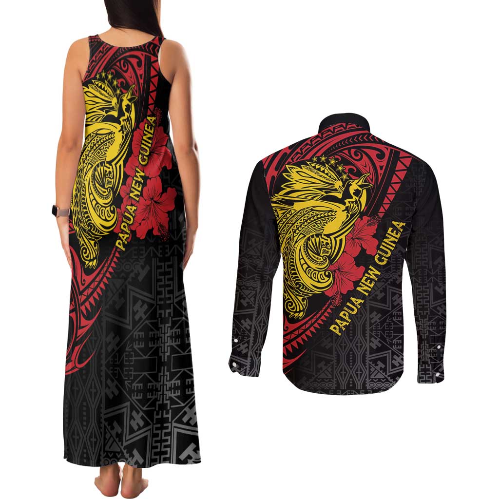 Papua New Guinea 49th Independence Day Couples Matching Tank Maxi Dress and Long Sleeve Button Shirt Motuan Revareva Bird-of-Paradise