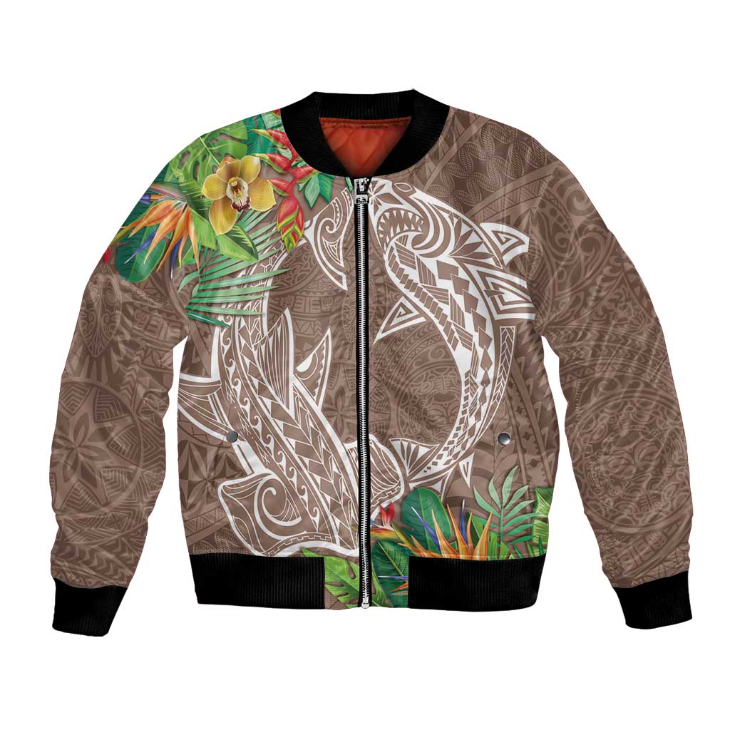 Polynesia Bomber Jacket Sharks Duo Tropical Brown LT7 Unisex Brown - Polynesian Pride