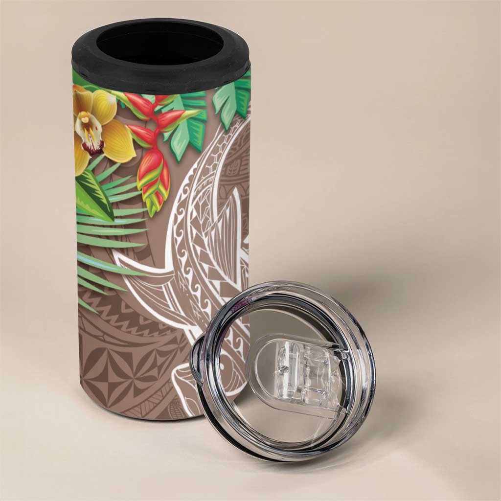 Polynesia 4 in 1 Can Cooler Tumbler Sharks Duo Tropical Brown