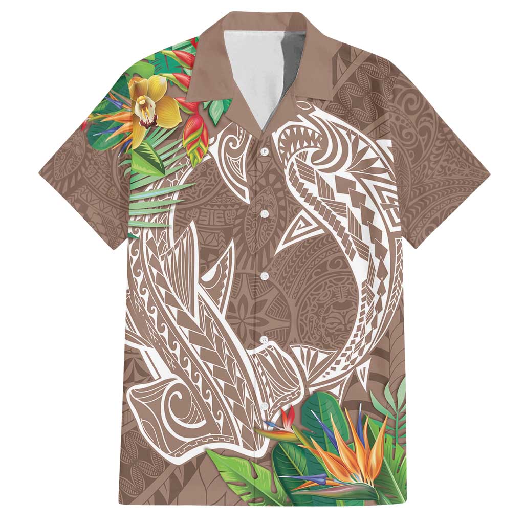 Polynesia Family Matching Off Shoulder Maxi Dress and Hawaiian Shirt Sharks Duo Tropical Brown