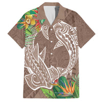 Polynesia Family Matching Puletasi and Hawaiian Shirt Sharks Duo Tropical Brown