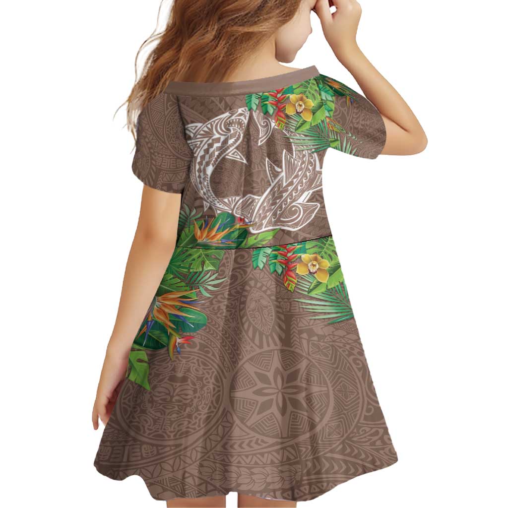 Polynesia Family Matching Tank Maxi Dress and Hawaiian Shirt Sharks Duo Tropical Brown