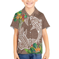 Polynesia Family Matching Tank Maxi Dress and Hawaiian Shirt Sharks Duo Tropical Brown