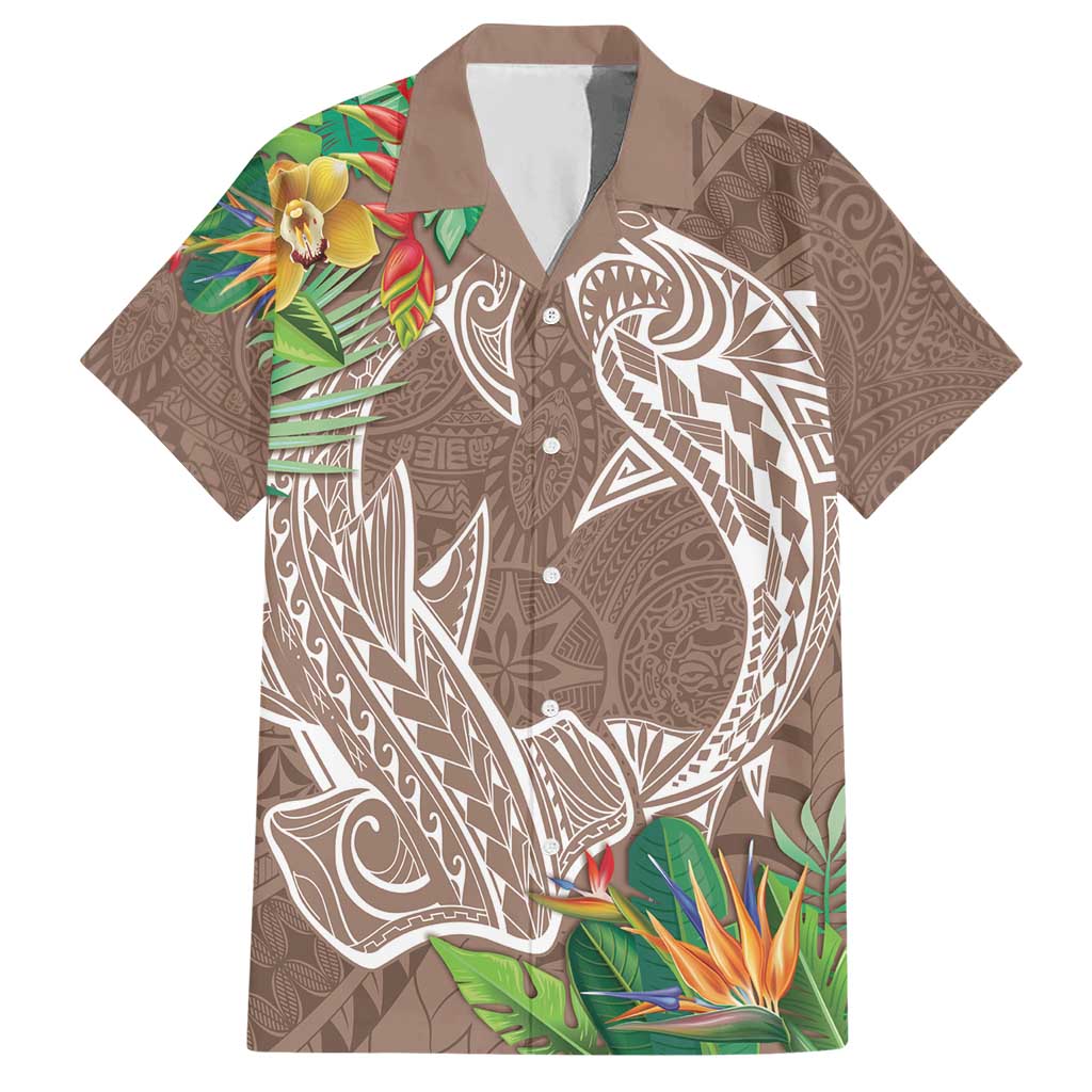 Polynesia Hawaiian Shirt Sharks Duo Tropical Brown