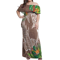 Polynesia Off Shoulder Maxi Dress Sharks Duo Tropical Brown