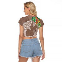Polynesia Raglan Cropped T Shirt Sharks Duo Tropical Brown