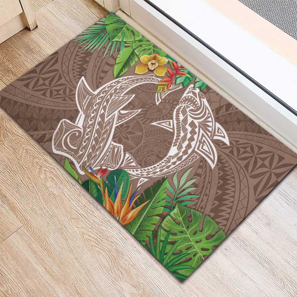 Polynesia Rubber Doormat Sharks Duo Tropical Brown