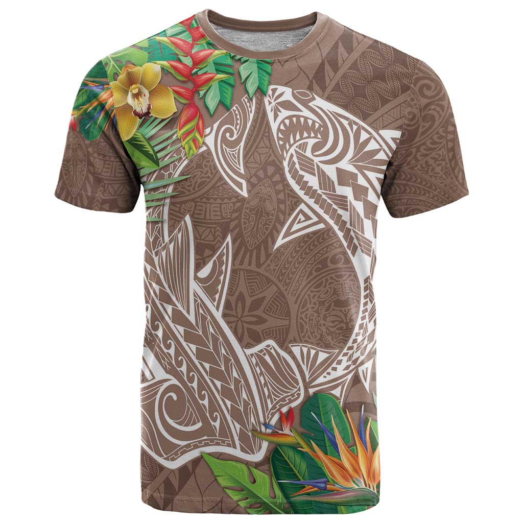 Polynesia T Shirt Sharks Duo Tropical Brown