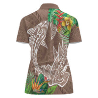Polynesia Women Polo Shirt Sharks Duo Tropical Brown