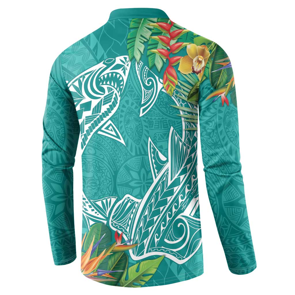 Polynesia Button Sweatshirt Sharks Duo Tropical Teal