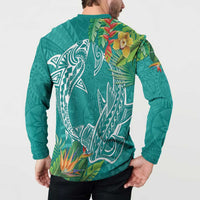 Polynesia Button Sweatshirt Sharks Duo Tropical Teal