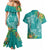 Polynesia Couples Matching Mermaid Dress and Hawaiian Shirt Sharks Duo Tropical Teal