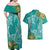 Polynesia Couples Matching Off Shoulder Maxi Dress and Hawaiian Shirt Sharks Duo Tropical Teal