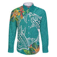 Polynesia Family Matching Mermaid Dress and Hawaiian Shirt Sharks Duo Tropical Teal