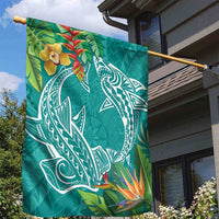 Polynesia Garden Flag Sharks Duo Tropical Teal