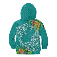 Polynesia Kid Hoodie Sharks Duo Tropical Teal