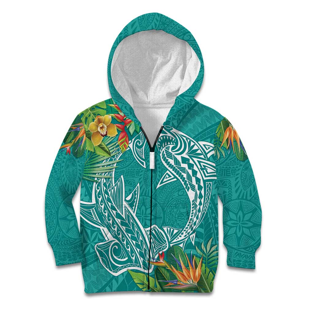 Polynesia Kid Hoodie Sharks Duo Tropical Teal
