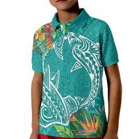Polynesia Kid Polo Shirt Sharks Duo Tropical Teal
