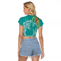 Polynesia Raglan Cropped T Shirt Sharks Duo Tropical Teal